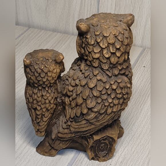 Vintage Perched Pair Of Owl Figurines Retro Mom And Baby 7" Porcelain/Ceramic - Picture 7 of 8